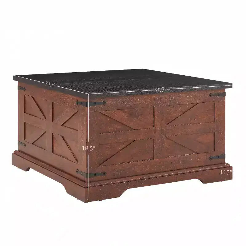 Table basse carrée de rangement GDFStudio Alice 31,50 en bois avec plateau relevable à charnière