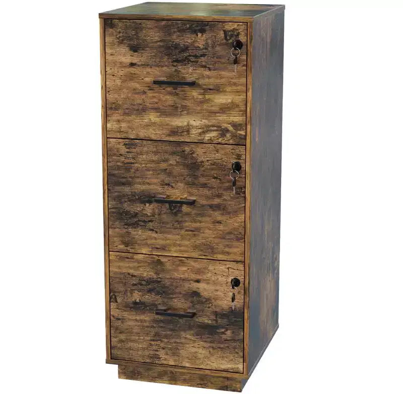 Karl Home Meuble Classeur Vertical en MDF Marron à 3 Tiroirs, 39 cm L