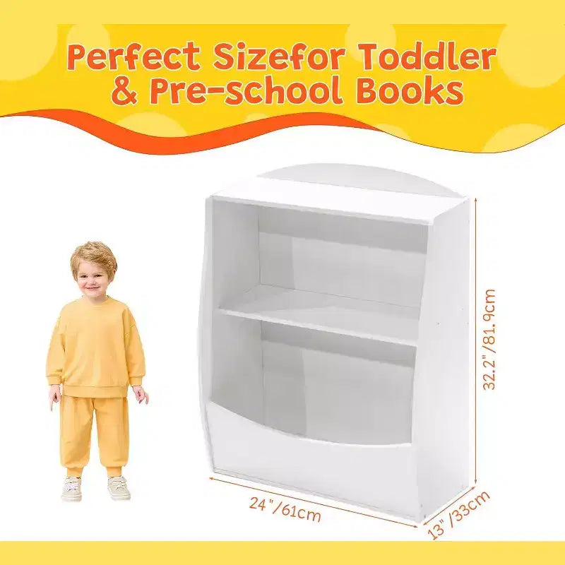 Étagère à livres et à jouets pour enfants Garvee, étagère de rangement en bois à 2 niveaux avec dispositif anti-basculement, bibliothèque à hauteur parfaite