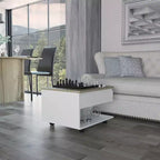 Table basse relevable rectangulaire moderne Okak 15.3 H avec roulettes et 1 étagère ouverte pour salon/bureau, gain de place