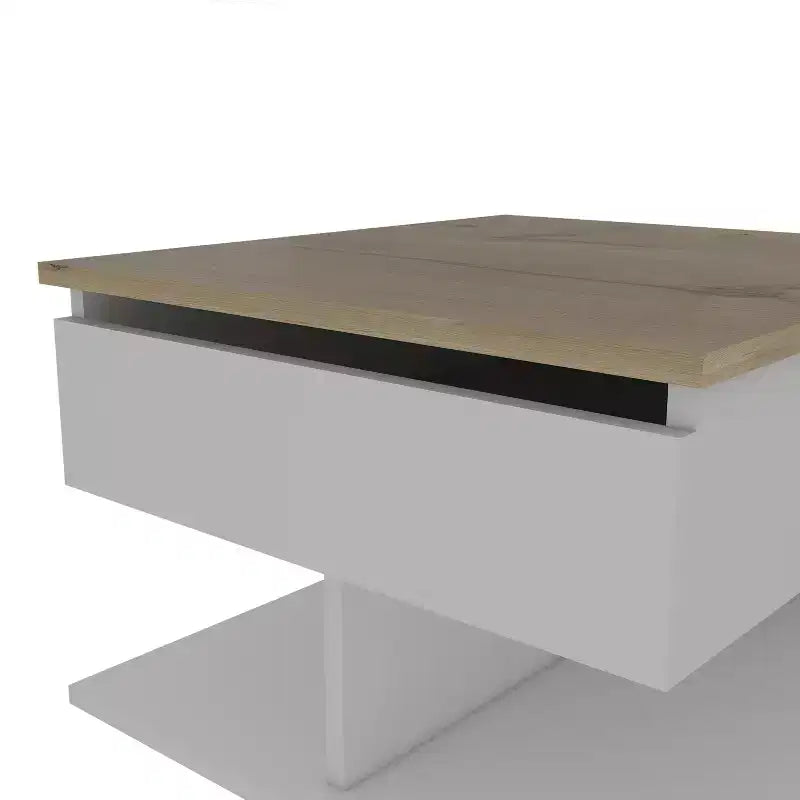 Table basse relevable rectangulaire moderne Okak 15.3 H avec roulettes et 1 étagère ouverte pour salon/bureau, gain de place