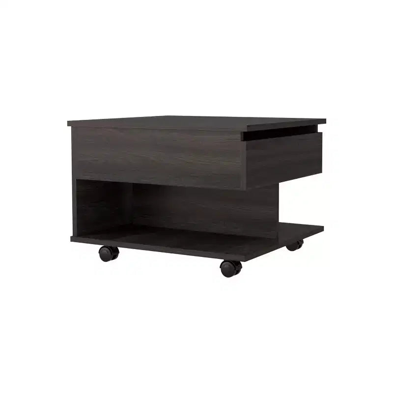 Table basse relevable rectangulaire moderne Okak 15.3 H avec roulettes et 1 étagère ouverte pour salon/bureau, gain de place