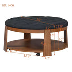 Table basse ottomane ronde Okak, grande, à 2 niveaux, capitonnée avec étagère de rangement pour salon/bureau, gain de place