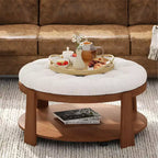 Table basse ottomane ronde Okak, grande, à 2 niveaux, capitonnée avec étagère de rangement pour salon/bureau, gain de place