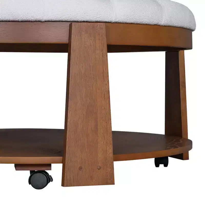 Table basse ottomane ronde Okak, grande, à 2 niveaux, capitonnée avec étagère de rangement pour salon/bureau, gain de place