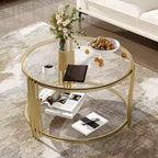 Table basse ottomane ronde Okak, grande, à 2 niveaux, capitonnée avec étagère de rangement pour salon/bureau, gain de place