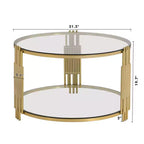 Table basse ottomane ronde Okak, grande, à 2 niveaux, capitonnée avec étagère de rangement pour salon/bureau, gain de place