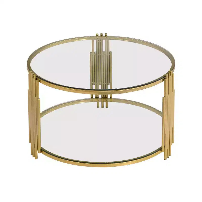 Table basse ottomane ronde Okak, grande, à 2 niveaux, capitonnée avec étagère de rangement pour salon/bureau, gain de place