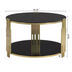 Table basse ottomane ronde Okak, grande, à 2 niveaux, capitonnée avec étagère de rangement pour salon/bureau, gain de place