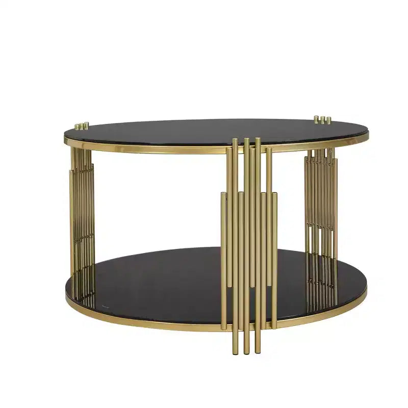 Table basse ottomane ronde Okak, grande, à 2 niveaux, capitonnée avec étagère de rangement pour salon/bureau, gain de place