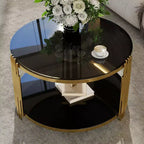 Table basse ottomane ronde Okak, grande, à 2 niveaux, capitonnée avec étagère de rangement pour salon/bureau, gain de place