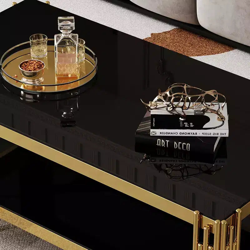 Table basse rectangulaire/carrée Okak avec plateau en verre trempé et cadre en acier pour salon/bureau, peu encombrante