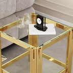 Table basse rectangulaire/carrée Okak avec plateau en verre trempé et cadre en acier pour salon/bureau, peu encombrante