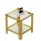 Table basse rectangulaire/carrée Okak avec plateau en verre trempé et cadre en acier pour salon/bureau, peu encombrante