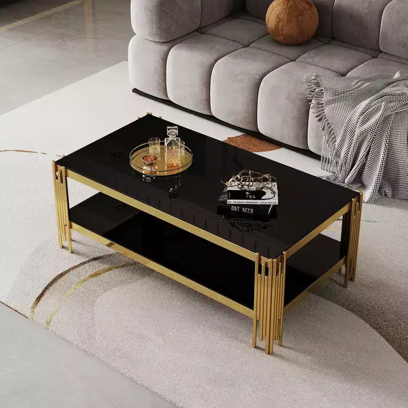 Table basse rectangulaire/carrée Okak avec plateau en verre trempé et cadre en acier pour salon/bureau, peu encombrante