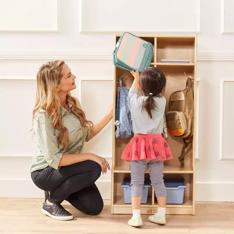 Portemanteau 2 sections ECR4Kids avec banc et casiers de rangement, mobilier pour enfants
