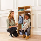 Portemanteau 2 sections ECR4Kids avec banc et casiers de rangement, mobilier pour enfants