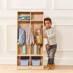 Portemanteau 2 sections ECR4Kids avec banc et casiers de rangement, mobilier pour enfants