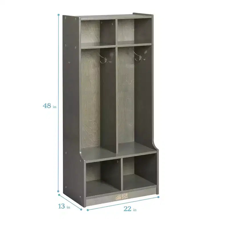 Portemanteau 2 sections ECR4Kids avec banc et casiers de rangement, mobilier pour enfants