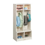 Portemanteau 2 sections ECR4Kids avec banc et casiers de rangement, mobilier pour enfants