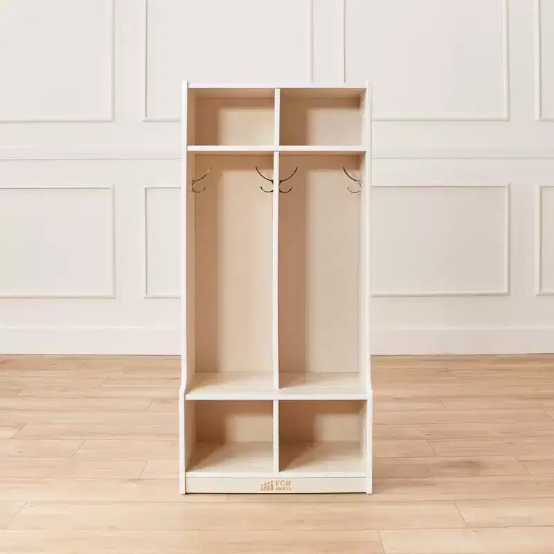 Portemanteau 2 sections ECR4Kids avec banc et casiers de rangement, mobilier pour enfants