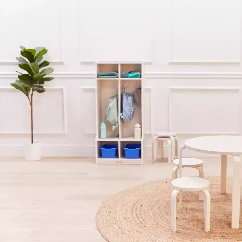 Portemanteau 2 sections ECR4Kids avec banc et casiers de rangement, mobilier pour enfants