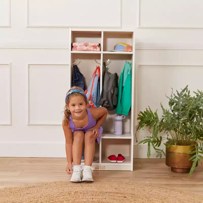 Portemanteau 2 sections ECR4Kids avec banc et casiers de rangement, mobilier pour enfants