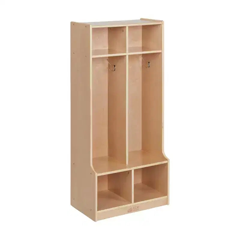 Portemanteau 2 sections ECR4Kids avec banc et casiers de rangement, mobilier pour enfants