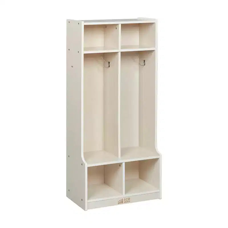 Portemanteau 2 sections ECR4Kids avec banc et casiers de rangement, mobilier pour enfants