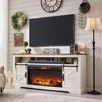 Meuble TV SinCiDo pour téléviseurs 75 pouces avec foyer et porte coulissante style grange, avec télécommande, flamme 3D, pour salon