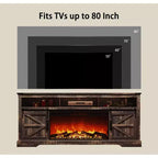 Meuble TV SinCiDo pour téléviseurs 75 pouces avec foyer et porte coulissante style grange, avec télécommande, flamme 3D, pour salon