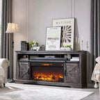 Meuble TV SinCiDo pour téléviseurs 75 pouces avec foyer et porte coulissante style grange, avec télécommande, flamme 3D, pour salon