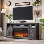 Meuble TV SinCiDo pour téléviseurs 75 pouces avec foyer et porte coulissante style grange, avec télécommande, flamme 3D, pour salon