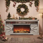 Meuble TV SinCiDo pour téléviseurs 75 pouces avec foyer et porte coulissante style grange, avec télécommande, flamme 3D, pour salon