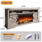 Meuble TV SinCiDo pour téléviseurs 75 pouces avec foyer et porte coulissante style grange, avec télécommande, flamme 3D, pour salon