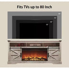 Meuble TV SinCiDo pour téléviseurs 75 pouces avec foyer et porte coulissante style grange, avec télécommande, flamme 3D, pour salon