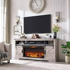 Meuble TV SinCiDo pour téléviseurs 75 pouces avec foyer et porte coulissante style grange, avec télécommande, flamme 3D, pour salon