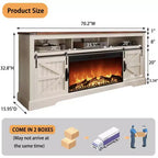 Meuble TV SinCiDo pour téléviseurs 75 pouces avec foyer et porte coulissante style grange, avec télécommande, flamme 3D, pour salon