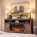 Meuble TV SinCiDo pour téléviseurs 75 pouces avec foyer et porte coulissante style grange, avec télécommande, flamme 3D, pour salon