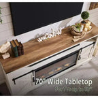 Meuble TV SinCiDo pour téléviseurs 75 pouces avec foyer et porte coulissante style grange, avec télécommande, flamme 3D, pour salon