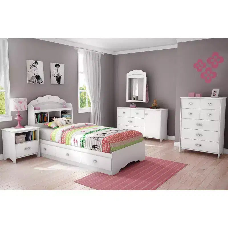 HomeStock Lit simple blanc de 37,46 cm H avec rangements, en aggloméré