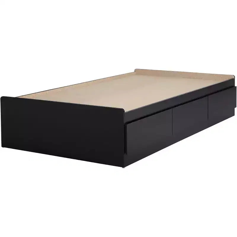 Cadre de lit HomeStock, noir, taille double, avec rangements, en panneaux de particules, 37,46 cm H