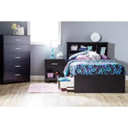 Cadre de lit HomeStock, noir, taille double, avec rangements, en panneaux de particules, 37,46 cm H