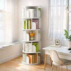 Chic Crate-5-Tier Rotating Bookshelf  360 Display | Space-Saver | Warm White | Bedroom/Living Room/Office