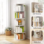 Bibliothèque rotative Chic Crate à 5 niveaux | Affichage à 360° | Gain de place | Blanc chaud | Chambre/Salon/Bureau