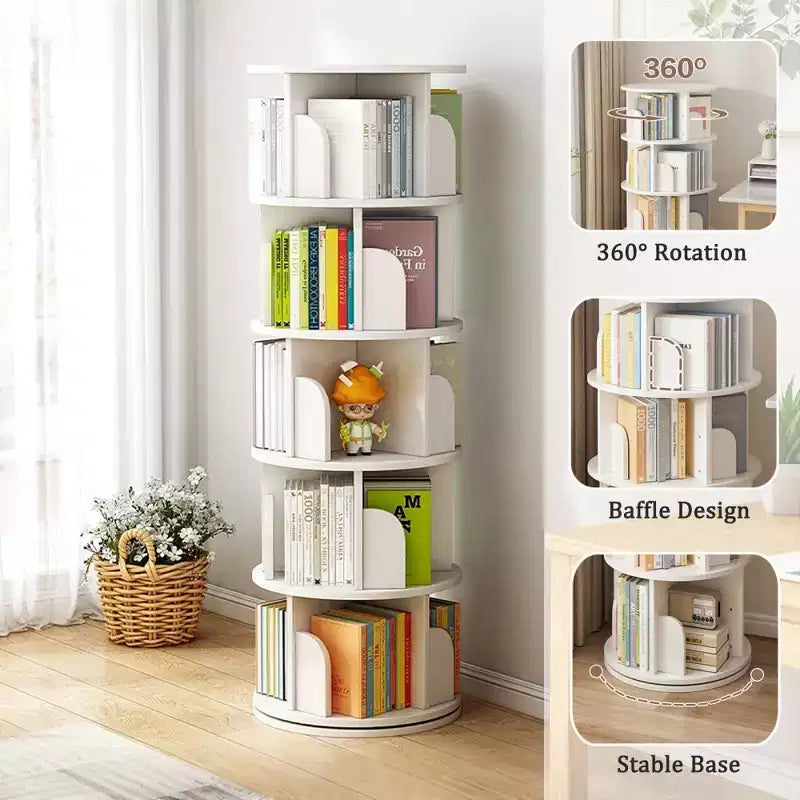 Bibliothèque rotative Chic Crate à 5 niveaux | Affichage à 360° | Gain de place | Blanc chaud | Chambre/Salon/Bureau