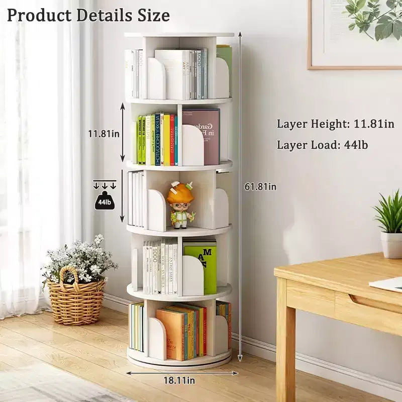 Bibliothèque rotative Chic Crate à 5 niveaux | Affichage à 360° | Gain de place | Blanc chaud | Chambre/Salon/Bureau