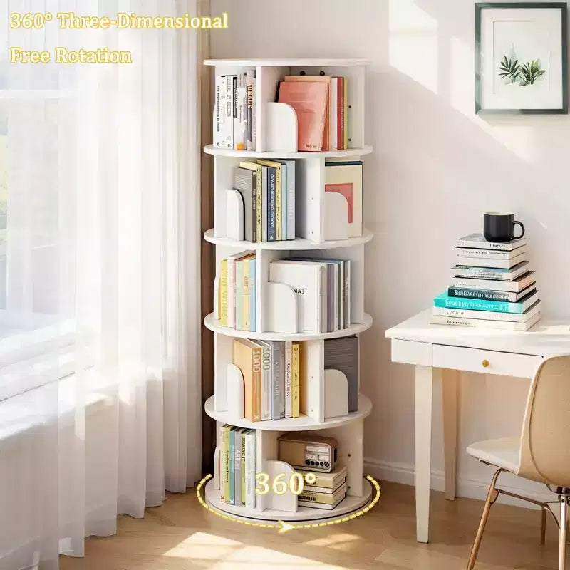 Bibliothèque rotative Chic Crate à 5 niveaux | Affichage à 360° | Gain de place | Blanc chaud | Chambre/Salon/Bureau