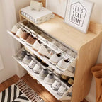 Chic Crate - Meuble à chaussures scandinave de 80 cm | 2 tiroirs basculants | Pieds en bois massif | Entrée/Étroit | Blanc/Bois massif