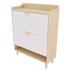 Chic Crate - Meuble à chaussures scandinave de 80 cm | 2 tiroirs basculants | Pieds en bois massif | Entrée/Étroit | Blanc/Bois massif
